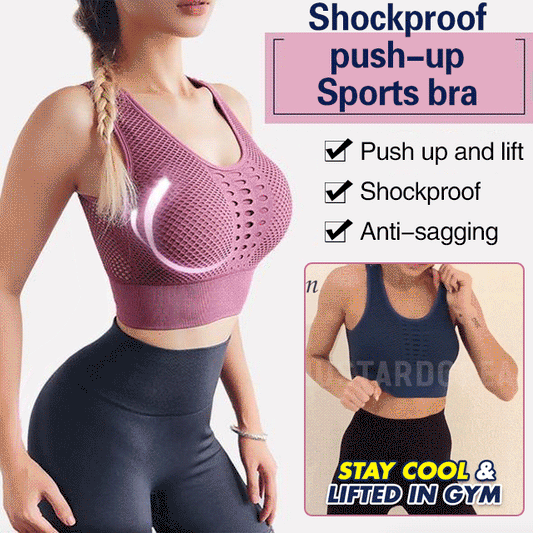 Shockproof push up breathable mesh sports bra