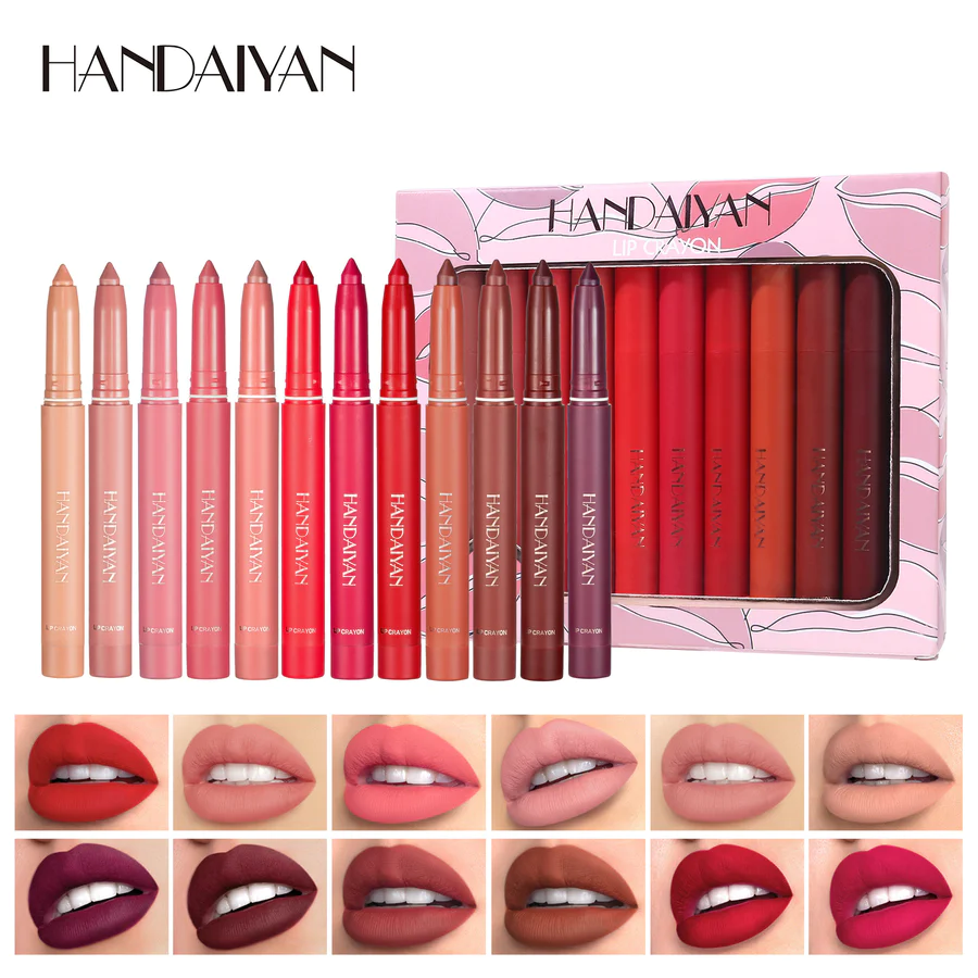 12 COLOR HANDAIYAN ROTATING SHARPENABLE MATTE LIPSTICK PENCILS