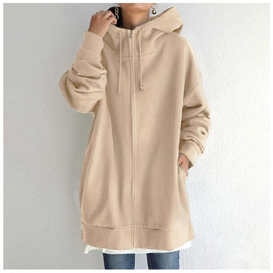 2021 Autumn Winter Sweater Zipper Hooded Long Plus Cashmere Sweater